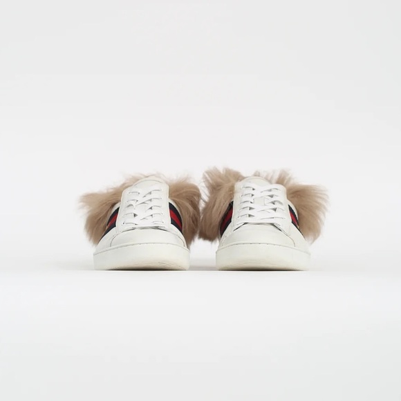 Gucci Shoes Ace Web Fur Lined Sneakers White 11 - Picture 3 of 4